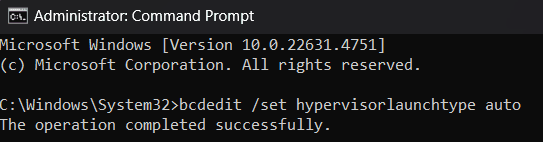 Entering the bcdedit command
